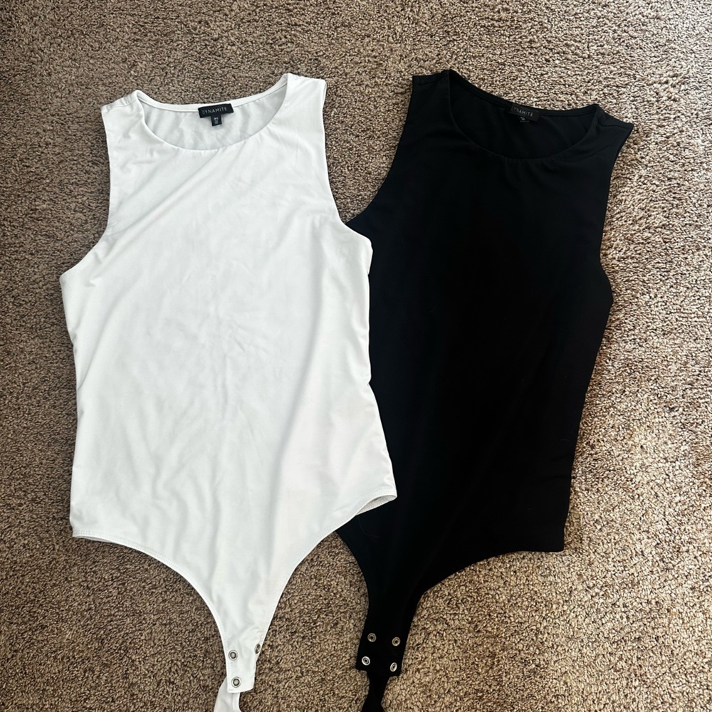 Dynamite Bodysuit Top Black and White High Neck